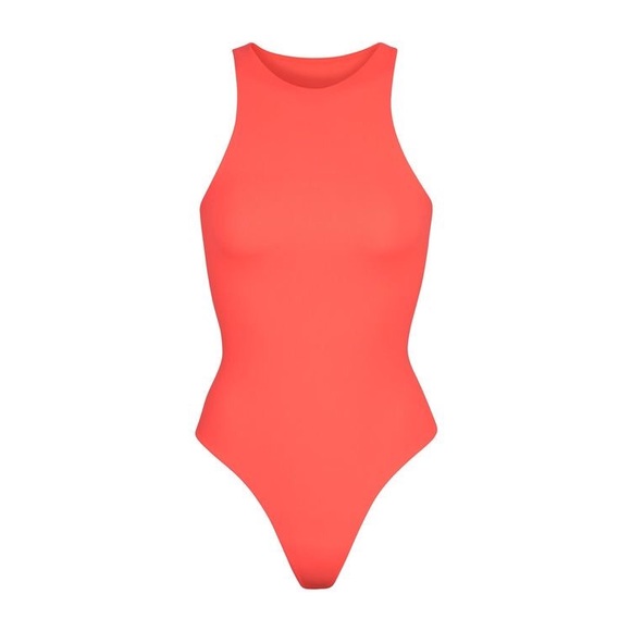 SKIMS Tops - 🏷 NWT FITS EVERYBODY HIGH NECK BODYSUIT | NEON CORAL XS